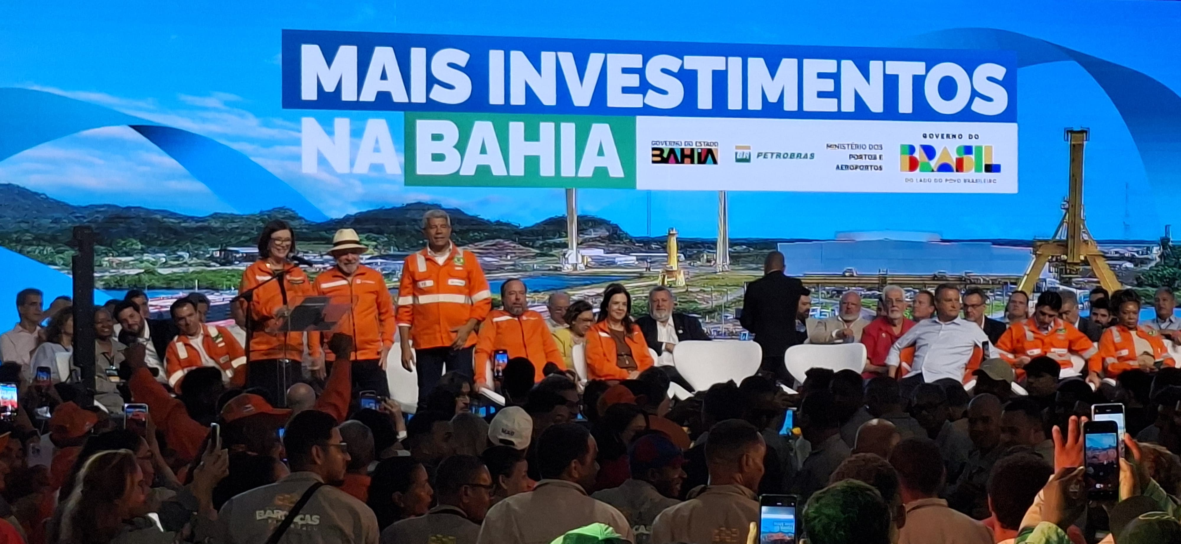 Cerimônia de retomada de investimentos na Bahia contou com as presenças do presidente da República, Luiz Inácio Lula da Silva, e da presidente da Petrobras, Magda Chambriard